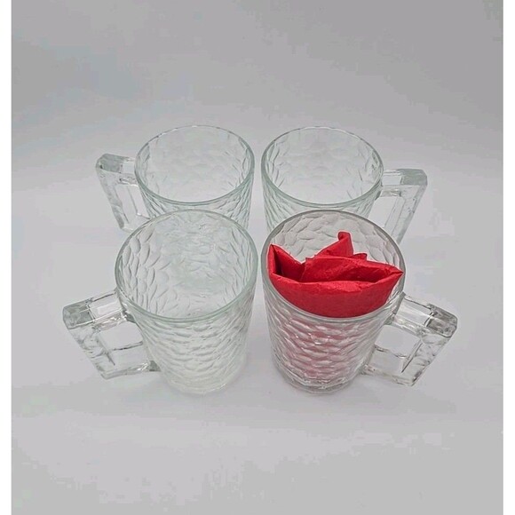 Arcoroc Pebbled Glass Mugs Pebble Pattern Coffee Tea Cup 4 Pcs France Vtg - Picture 2 of 8